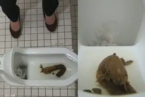 Young Asian diarrhea in the toilet with a hidden camera