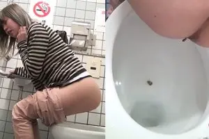 Asian girl pooping in the public toilet