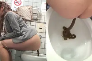 Asian women pooping in the public toilet