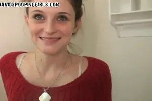 Girl in a red blouse abundantly shit