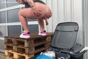 Blonde shit in a trash can