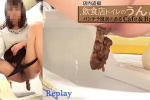 Asian girl pooping in the cafe bar toilet